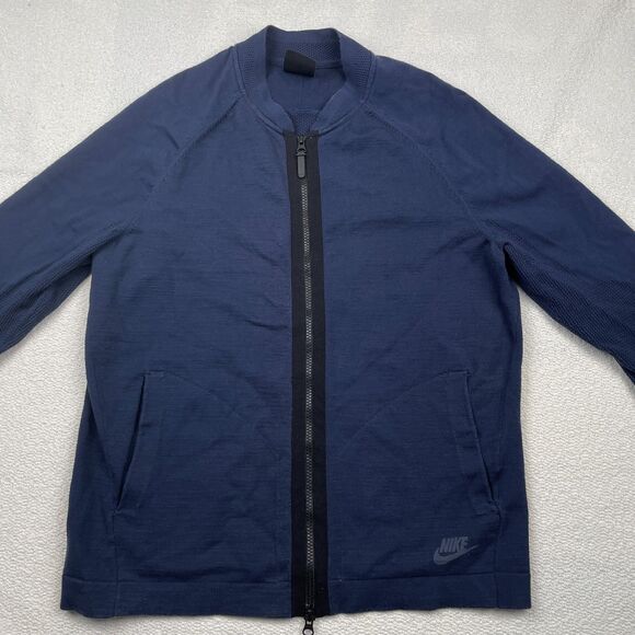 Nike Sportswear Tech Knit Bomber Jacket Men’s Sz M Navy Blue Full Zip 810558 451 - Picture 4 of 12